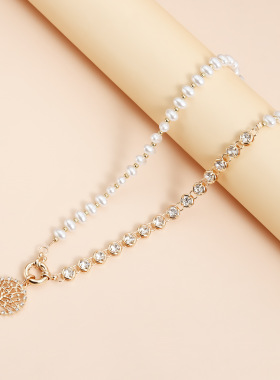 Norns欧美水滴珍珠不对称钻石镂空生命树项链简约时尚弹簧扣项饰