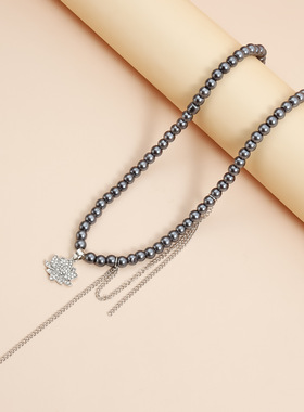 Norns欧美喷漆玻璃串珠镶钻花开项链ins高级甜酷风锁骨链颈链