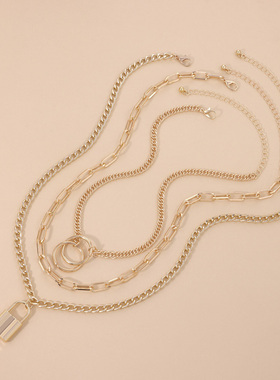 欧美金属多层次朋克风吊坠项链