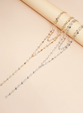 Norns欧美时尚爱心水钻交替Y型项链个性百搭长款简约necklace