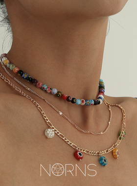 花珠摩洛哥玻璃多层次项链吊饰