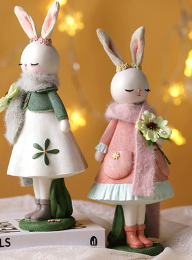 Zakka卡通可爱小兔子家居桌树脂摆件创意生日礼物女生礼品