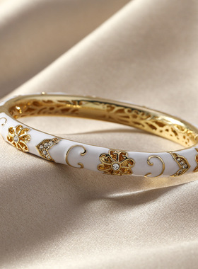 新中式景泰蓝青花瓷手镯女掐丝珐琅开口双层手环复古国风旗袍饰品