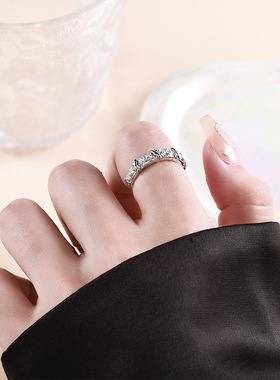 轻奢素圈耳饰品S925纯银爆闪交叉满圈莫桑石戒指指环小众设计指环