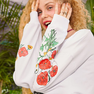 妖精的口袋寻梦猫正品新款女装春装慵懒风印花宽松套头卫衣外套