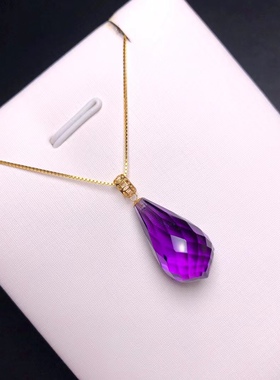 18金镶嵌纯天然巴西紫水晶刻面立体水滴吊坠高贵优雅19*10mm 2.6g