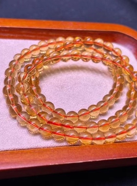 天然巴西黄水晶 金红料 三圈手链，6毫米