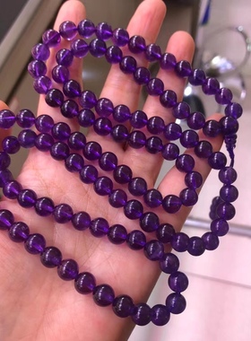 天然紫水晶108颗佛珠款手链 颜色紫罗兰色 尺寸8mm左右，重88.9g