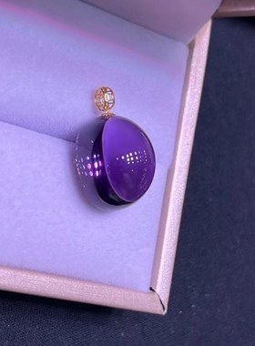 紫水晶蛋面18k金扣镶嵌 紫水晶蛋面吊坠裸石规格:18.15.12mm