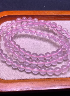 莫桑比克星光粉佛珠天然莫桑比克粉晶三圈，天然6毫米，重34.75克