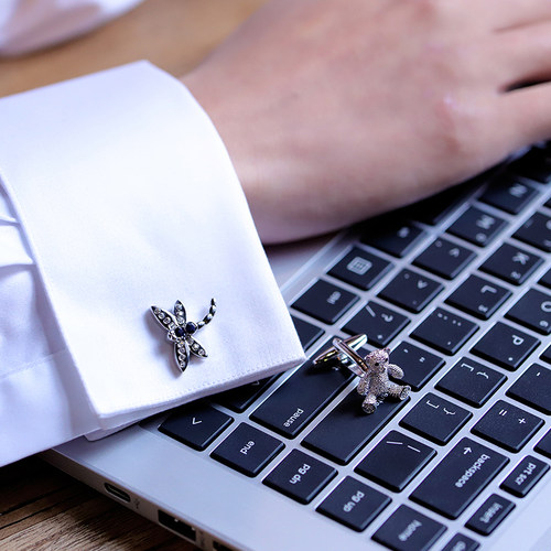 银色小熊法式衬衫袖扣男生动物衬衣袖口扣金属女士袖钉 Cufflinks - 图3