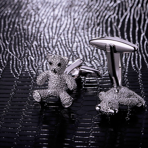 银色小熊法式衬衫袖扣男生动物衬衣袖口扣金属女士袖钉 Cufflinks - 图1