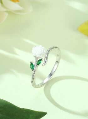 925纯银玫瑰戒指女轻奢小众开口可调节气质仙女尾戒情人节送女友