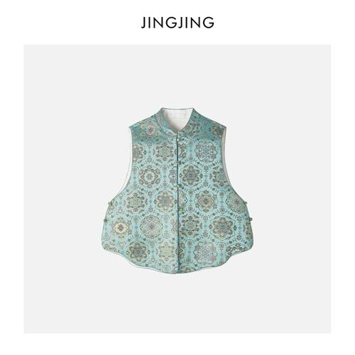 JINGJING2026新款“楼兰旧梦”复古宝相花精致盘扣圆领中式马甲 - 图0