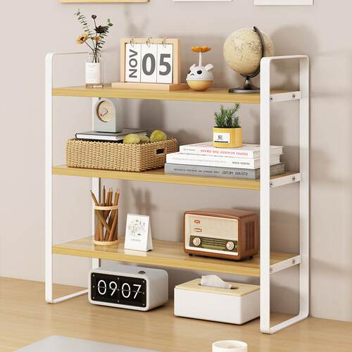 桌面置物架多层书桌办公桌分层收纳架简易铁艺学生宿舍桌上小书架 - 图0