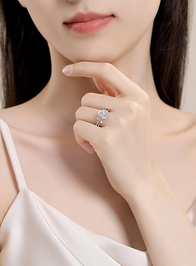 S925莫桑钻戒玫瑰开口女戒带证书