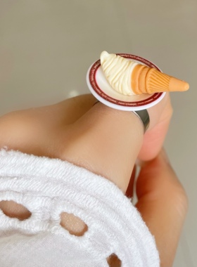 下午茶甜品点心泡芙华夫蛋糕布丁冰淇淋微缩食玩戒指dessert ring