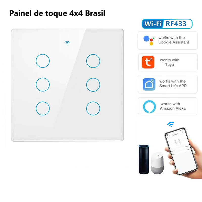 120*120mm巴西规涂鸦智能开关4开6开WiFi带RF433遥控语音触摸控制 - 图3