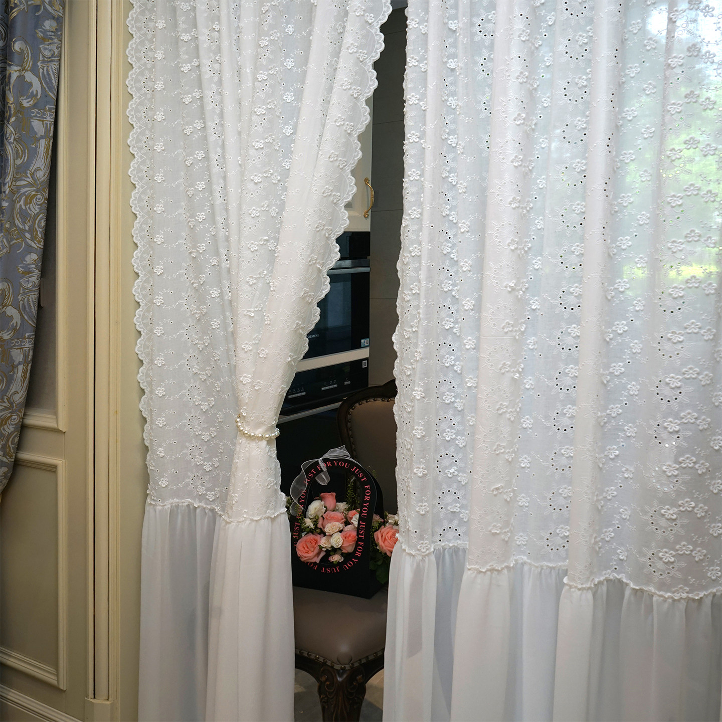 法式立体纯棉刺绣窗帘 门帘美式隔断帘 半帘飘窗帘 屏风遮挡帘,淘宝优惠券,粉丝福利购,淘宝优惠卷