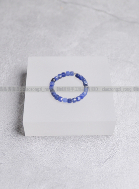 天然蓝纹石戒指极细2.5mm方糖珠