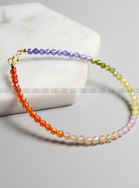 渐变多彩糖果色锆石极细切面手链