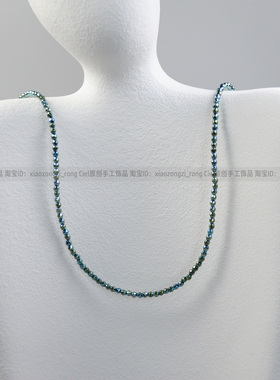 Ciel原创手工黑胆石2mm极细珠项链锁骨链颈链短链切面珠绝美绿色