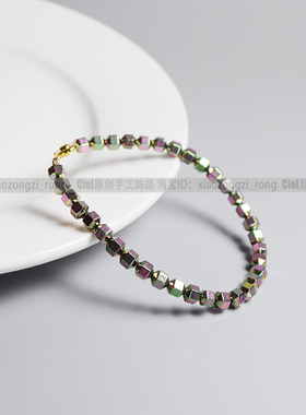 Ciel女黑胆石潮闪亮手链切面珠