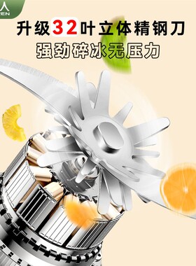 南极人】叶刀1300ML榨汁机碎冰大容量杯可携式榨汁双盖【聚优32