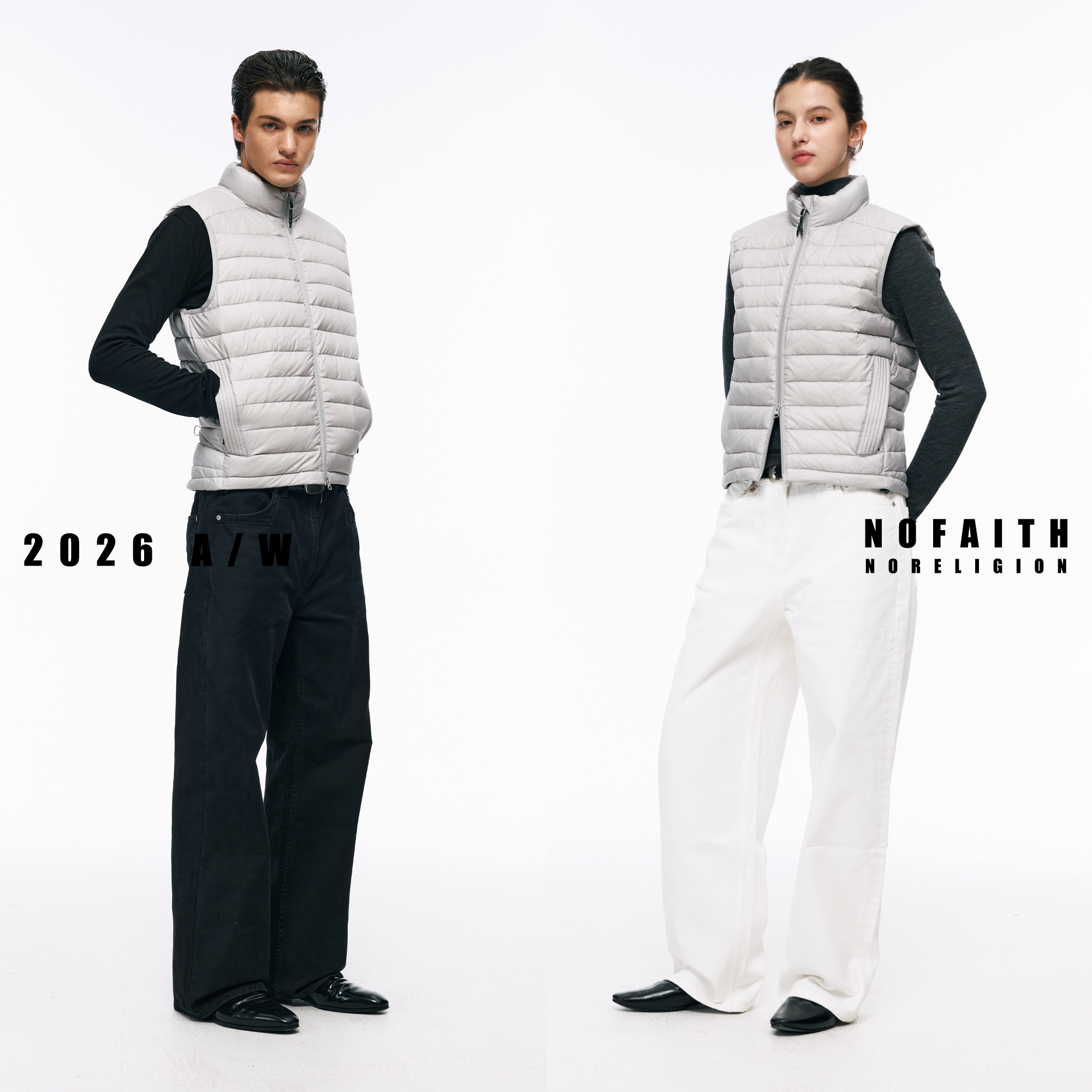 NOFAITH ribs down vest 90% duck down stand collar down jacket retro couple cleanfit jacket 4709