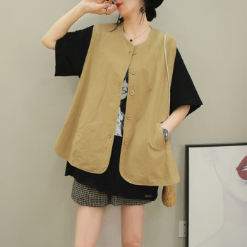 Spring new loose slim waistcoat vest cardigan vest sleeveless vest ຂະຫນາດນ້ອຍ coat ແມ່ຍິງງ່າຍດາຍຂະຫນາດໃຫຍ່ຝ້າຍບໍລິສຸດ