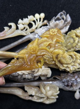 8/一物一拍花类天然角质品发簪古风手工制作雕刻日常盘头发钗