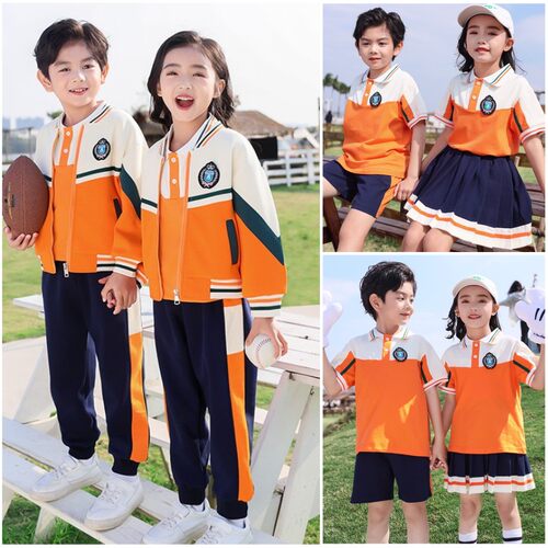 小学生校服棒球服春秋款绿色幼儿园园服夏天儿童班服纯棉四件套装 - 图0