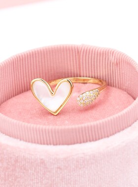 可调节开口饰品爱心戒指锆石简约