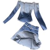 Джинсовая мини-юбка, осенняя куртка, комплект, открытые плечи, подходит для подростков