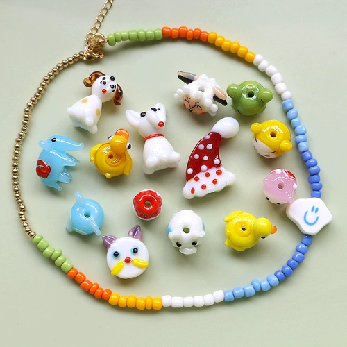 Маленькие животные глазированные бусины, утиная собака, лягушка, витрины свинины, материалы для ювелирных аксессуаров ручной работы ручной работы материалы