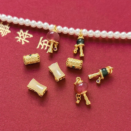 古法铜镀金玛瑙金刚杵提溜竹节隔珠diy手作手链项链编绳串珠配件 - 图3