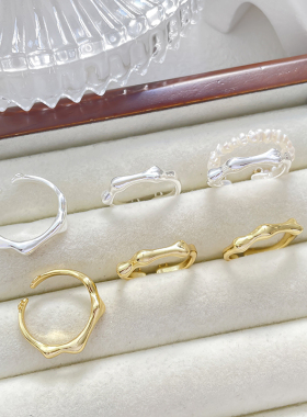 保色竹节戒指铜包金饰品配件