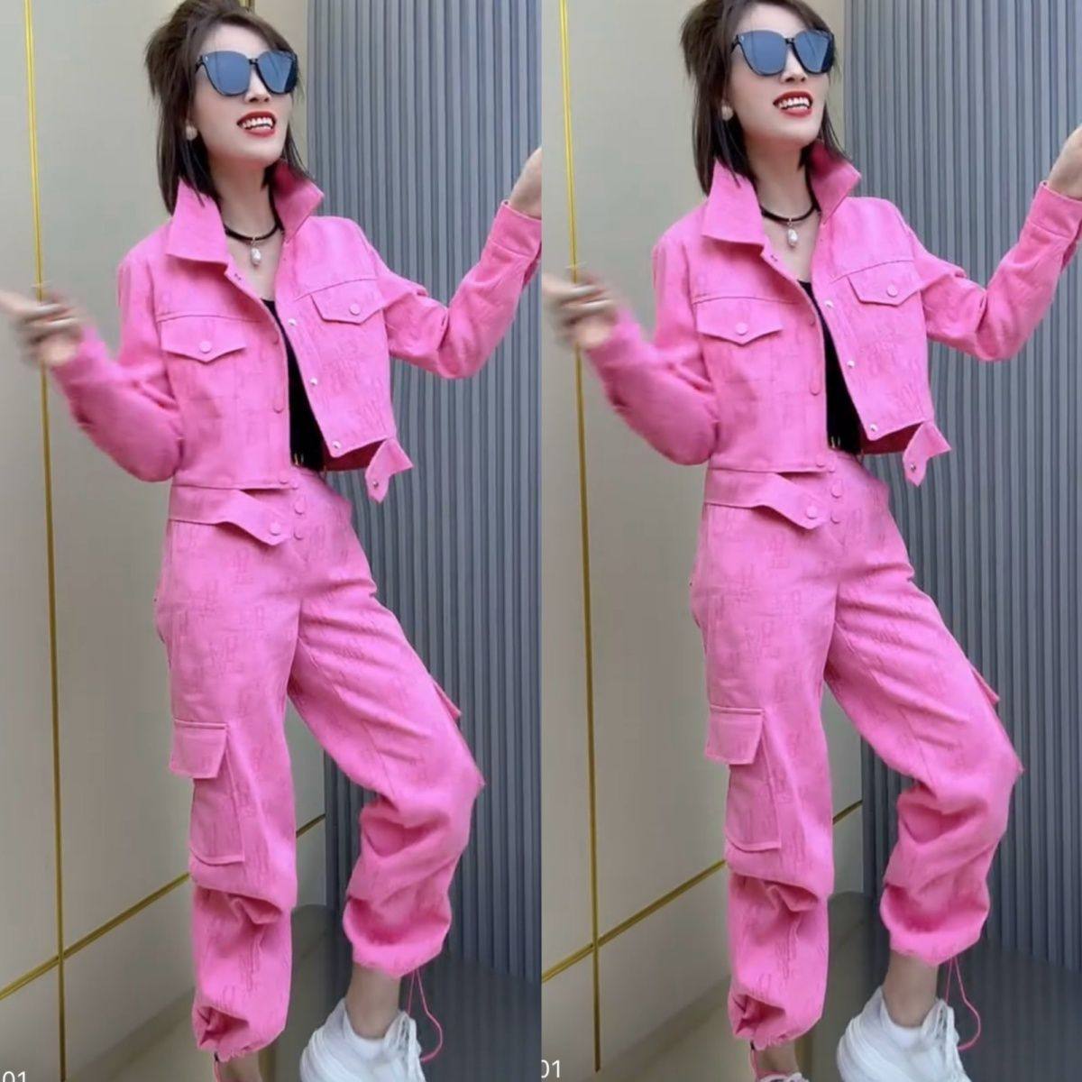 2026潮牌爆款粉色年轻牛仔工装两件套时尚洋气短外套散腿裤可抽绳,淘宝优惠券,粉丝福利购,淘宝优惠卷