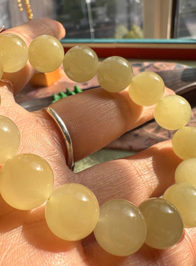 天然正品和田黄口起荧光圆珠12手链女款玉石非多圈手串
