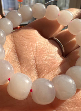藕粉老型珠手链高端12mm手串男女款和田玉正品保真素圈手饰