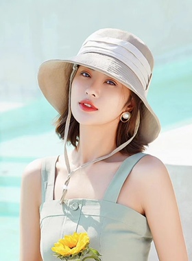 棉麻盆帽出游女春夏大帽檐遮阳