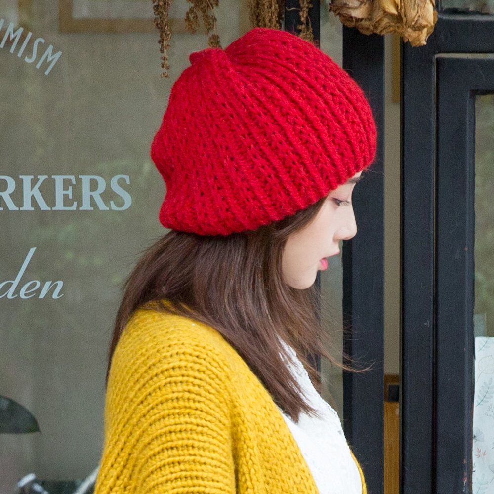新款毛线帽子女冬天韩版贝雷帽针织帽子手工可爱优雅保暖编织帽