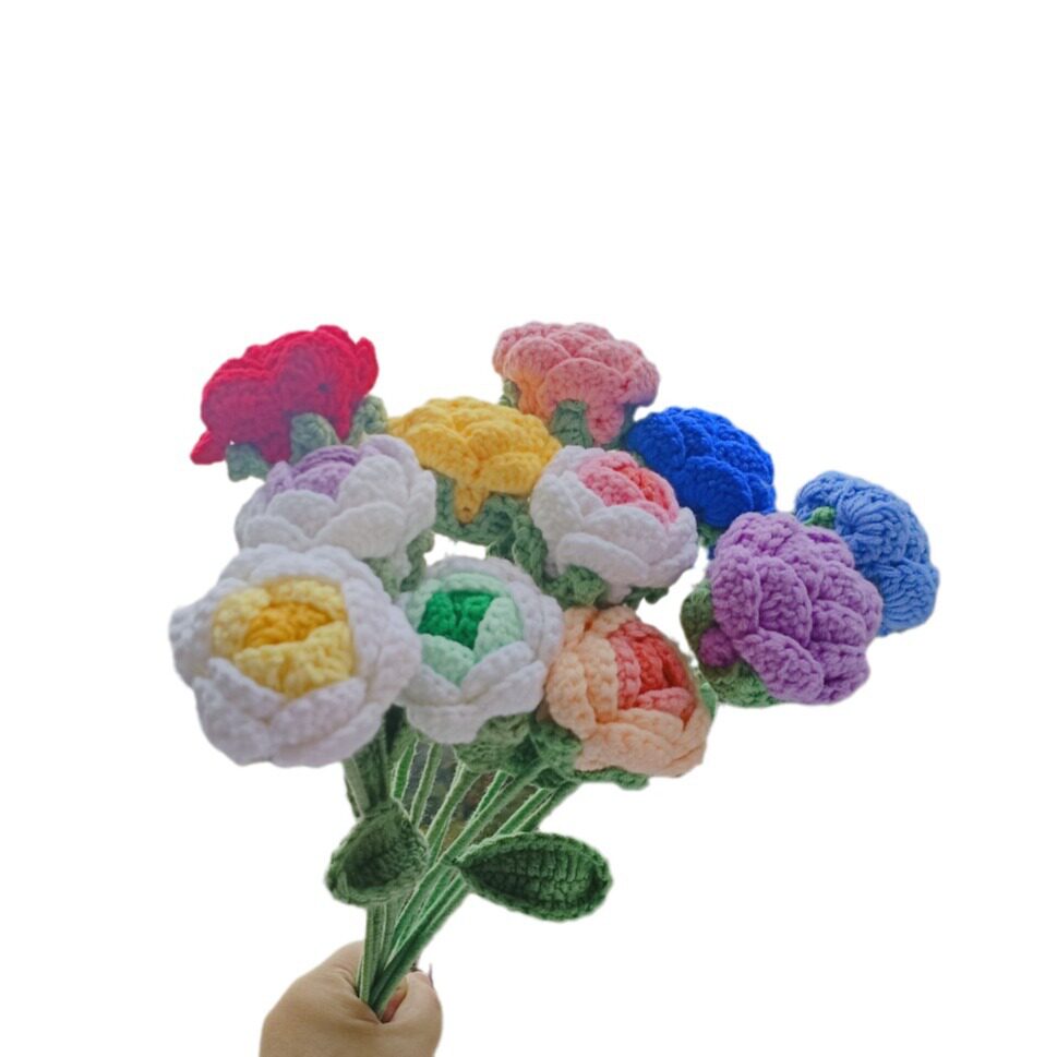 清仓纯手工成品毛线钩编渐变玫瑰单支花束情人节母亲节创意礼品