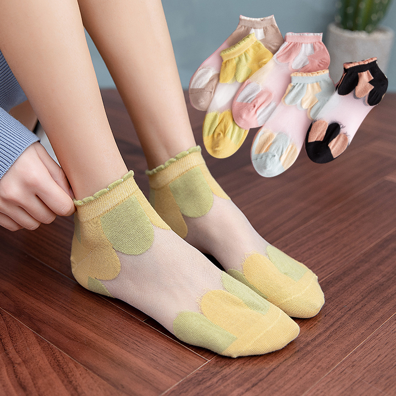 袜子女春夏日系水晶袜薄玻璃丝短袜纯棉底浅口低帮船袜透明卡丝袜 - 图1