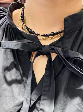 黑玛瑙大中小串珠时尚百搭四季可戴简约气质设计项链毛衣短链