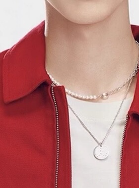 张凌赫同款珍珠拼接水晶钻圆吊坠项链圈男女时尚叠戴 逐玉周边