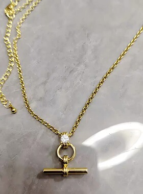 侯明昊同款T型锆石钻项链轻奢高级感金色通勤精致项圈配饰品周边