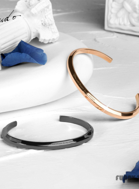 Crudo简约开口情侣手镯钢制