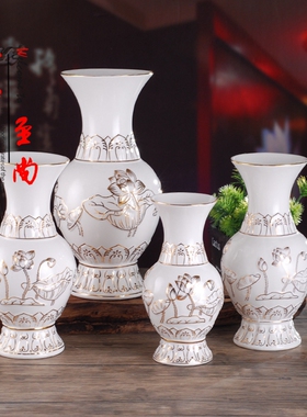 陶瓷无字浮雕莲花插香供佛用品