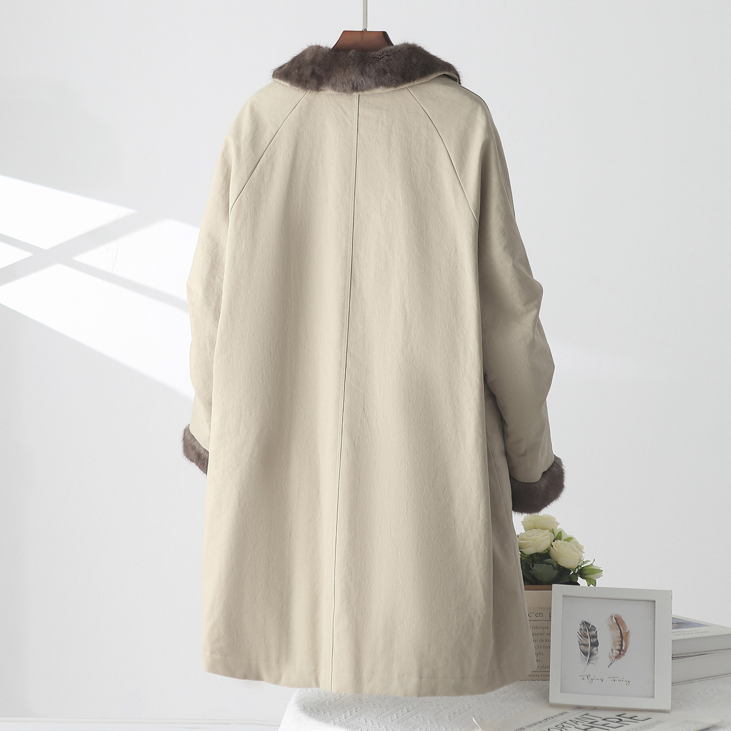 巴恩风鹅绒羽绒服女中长款2025冬季新款外套青根貂毛领皮草派克服,淘宝优惠券,粉丝福利购,淘宝优惠卷